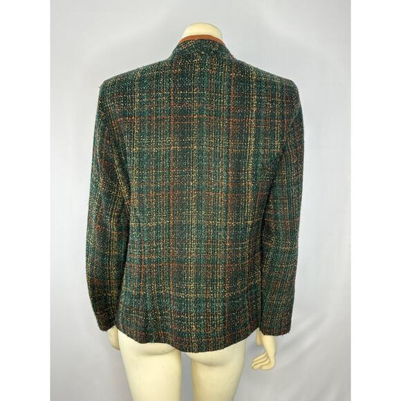 Vintage M.H.M. Melissa Harper collarless brown plaid woven blazer size 14 - Picture 9 of 11